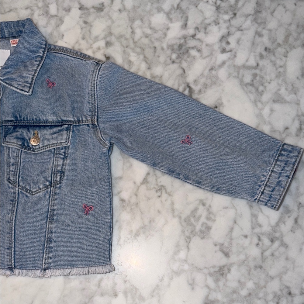 Zara Kids Light Blue Denim Jacket with Pink Bow Accents 3Y - Picture 4 of 8